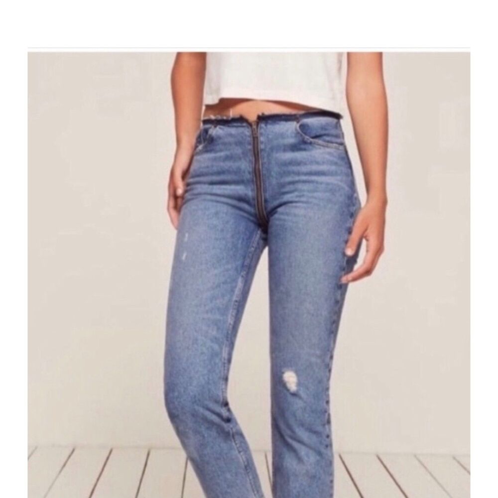 Reformation Women's Jeans 27 Front to Back Zip Celtic Wash Distressed No Stretch